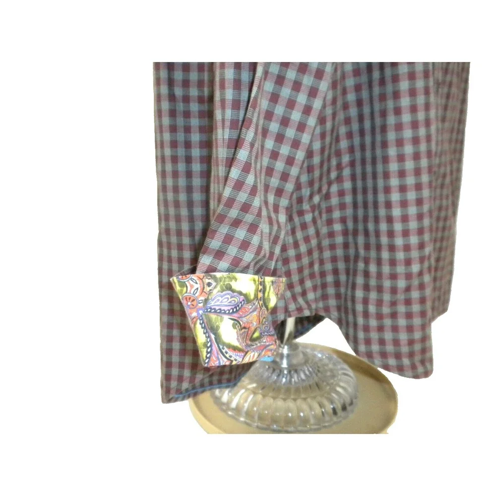 Robert Graham Shirt Mens XL Maroon Gray Check Button Up Contrast Flip Cuff Stain - Picture 6 of 16